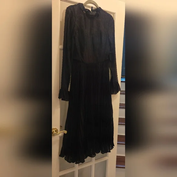 Ieena for Mac Duggal Black Embroidered Long Sleeve Ruffle Dress - Picture 8 of 10